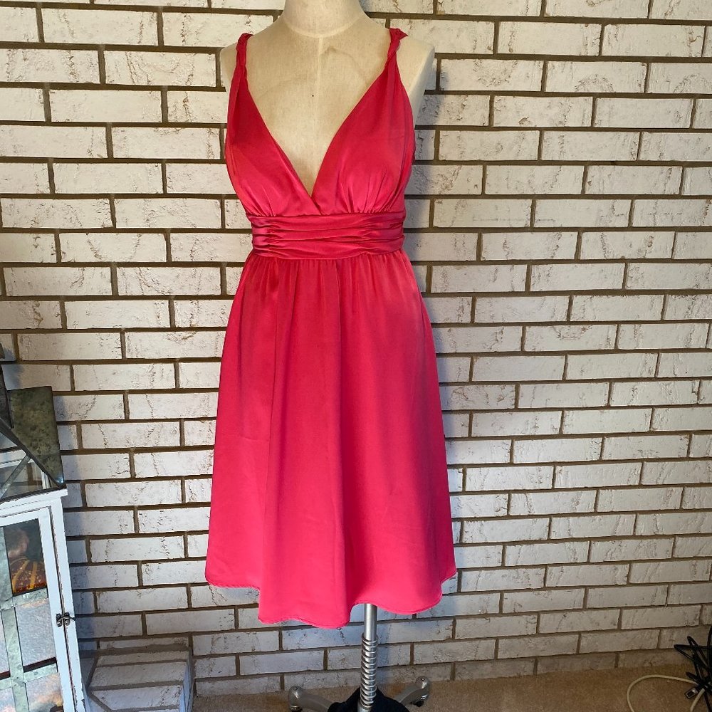 Calin Klein / Pink dress deep V front with open back Sz 10